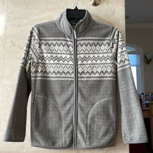 🎈2for$15—Uniqlo Kid Size 11-12 Fleece Jacket, grey and white fair isle